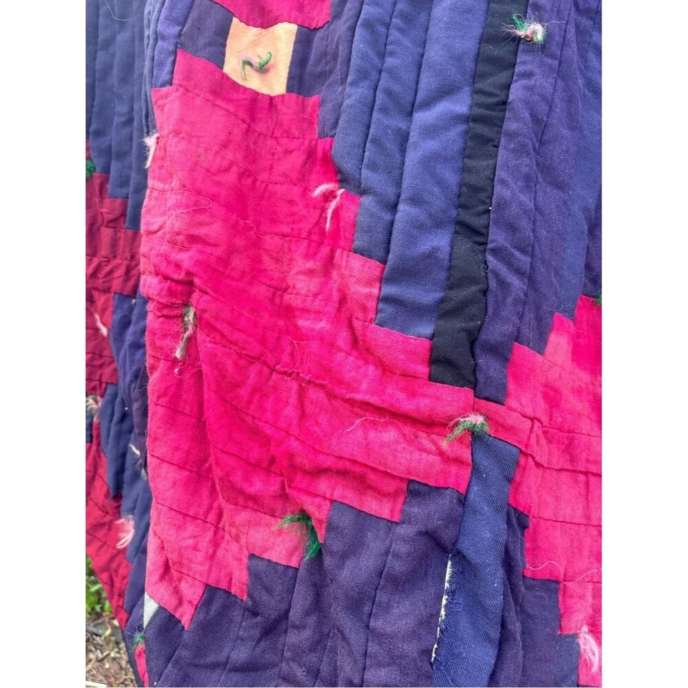 Handmade Patchwork Quilt - Deep Red, Navy